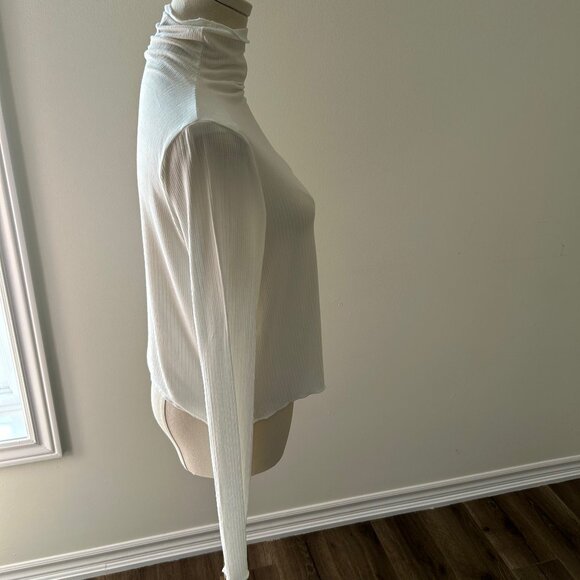 White Mock-Neck Long-Sleeve T-Shirt, Size Large, Slightly Sheer - Picture 10 of 13